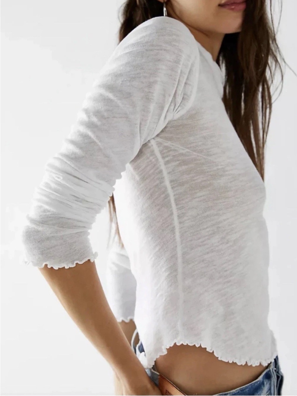Free People White Long-Sleeve  be my baby Lettuce-Edge xs NWT